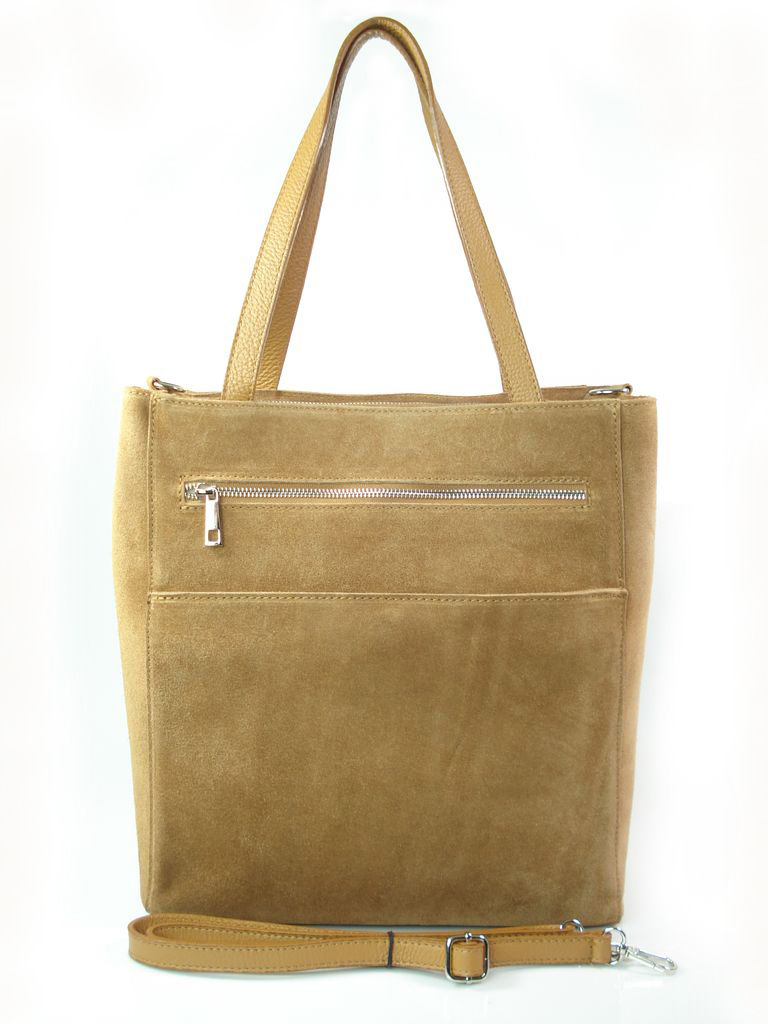 

Duża Włoska Torba Shopper Na Ramię Zamsz Camel