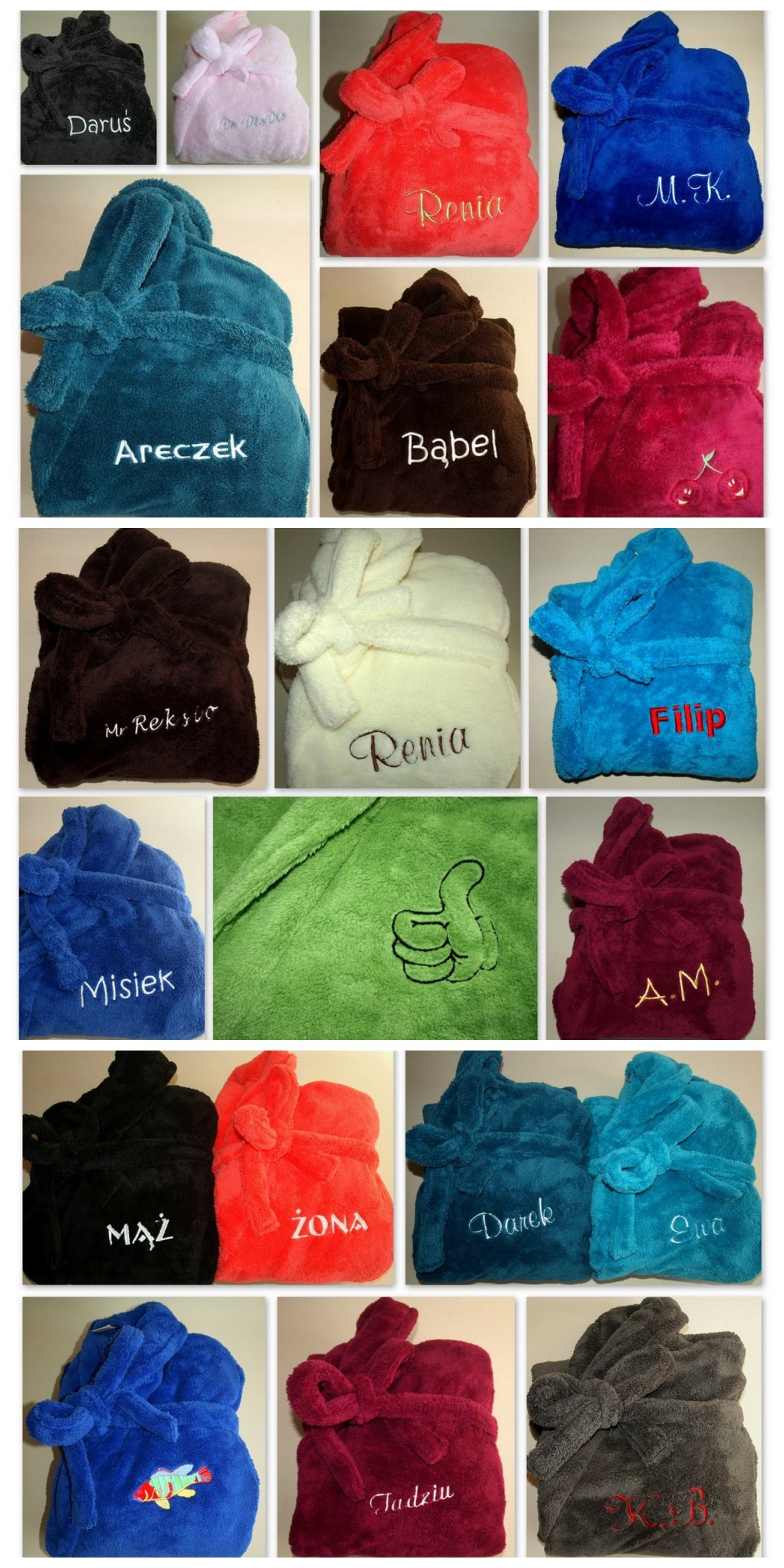 SZLAFROK Damski Męski z HAFTEM imienia r. S M L XL Rękaw długi rękaw