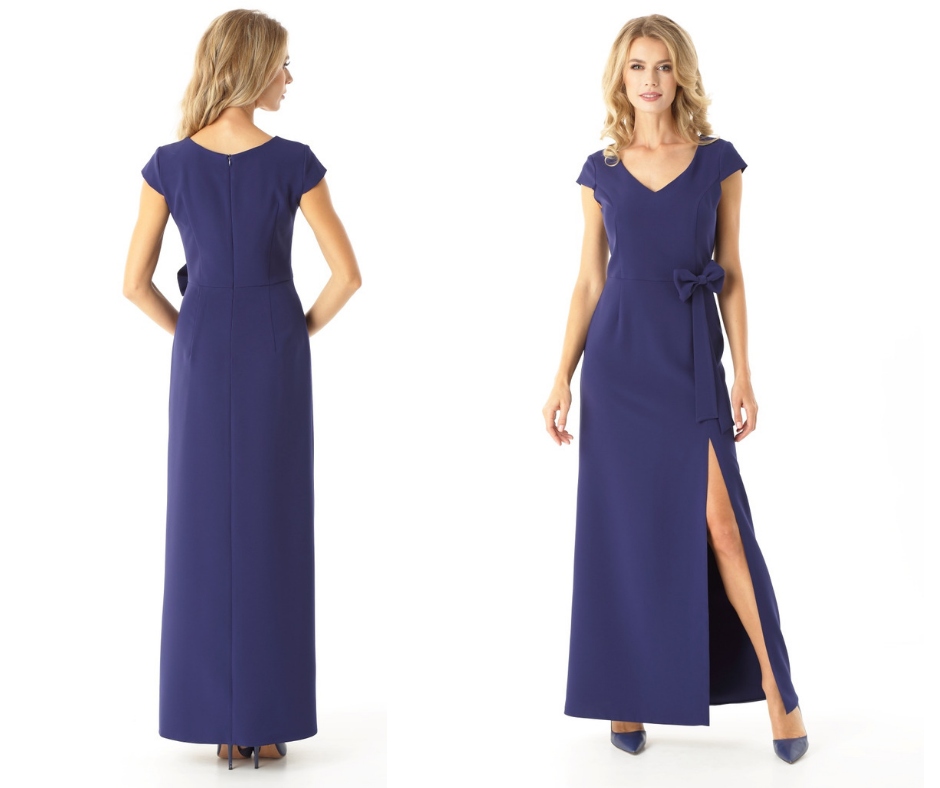 Šaty dlouhé rovné s rozparkem mašle M