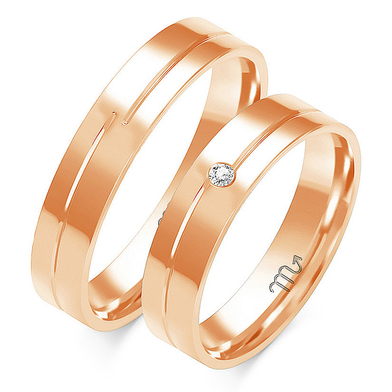 Zlaté 14K Svatební Snubní Prsteny s cirkonií 5,5 mm id O-80C