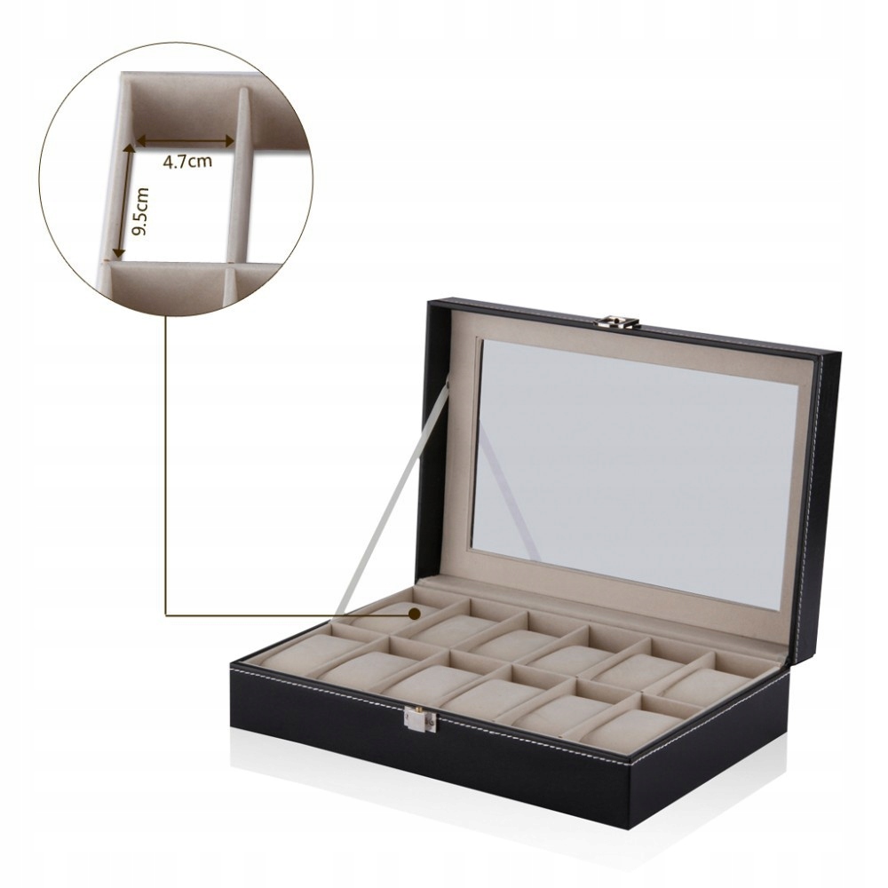 SZKATUŁKA NA ZEGARKI ETUI ORGANIZER PUDEŁKO EKSPOZYTOR NA PREZENT 12 szt Model NA ZEGARKI
