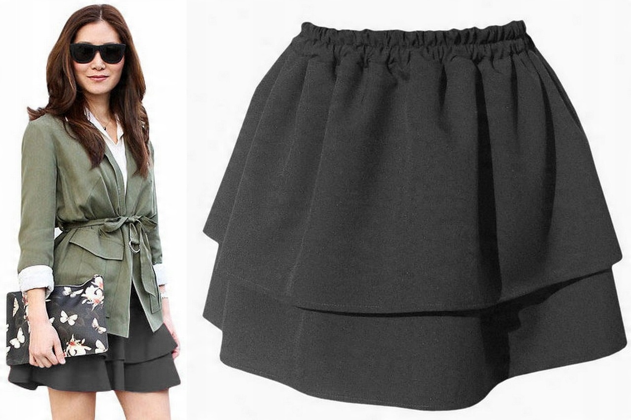 

Rozkloszowana Spódnica Falbany Mini 36/38 S/m