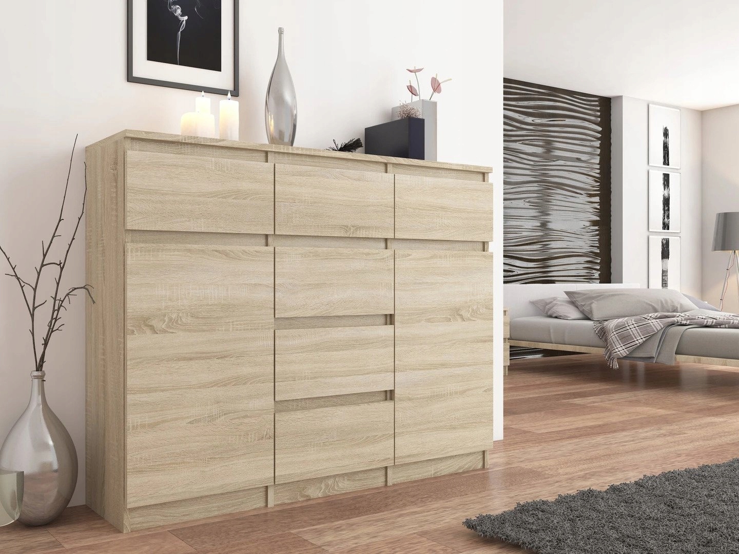 KOMODA 98CM SZAFKA 6 SZUFLAD SONOMA S62D Szerokość mebla 120 cm