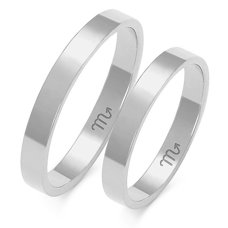 Zlaté 14K Svatební Ploché Prsteny 3.5 mm id A-111B