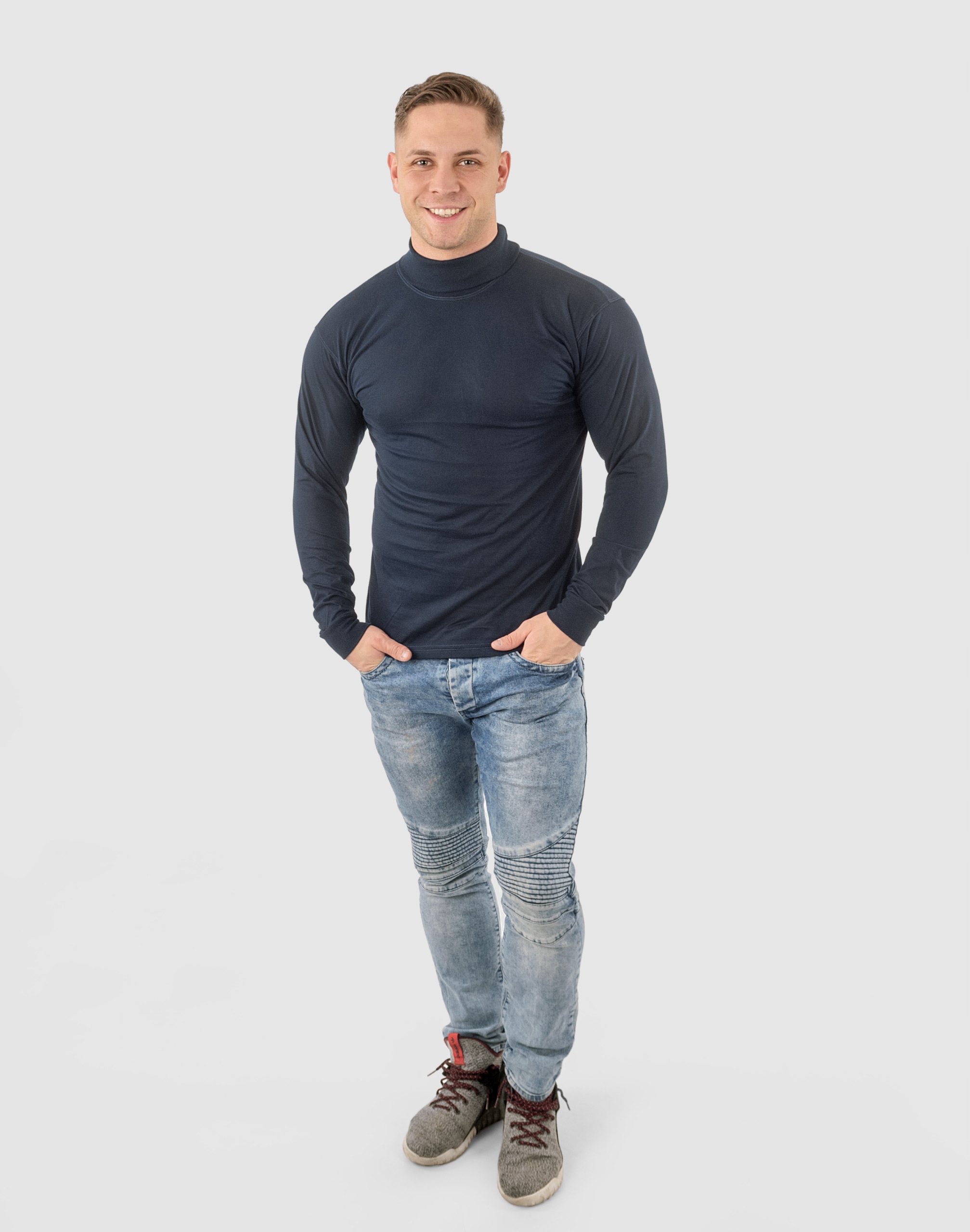 Elegancki Sweter Golf Męski Golfy WXM 4XL granatow Dekolt golf