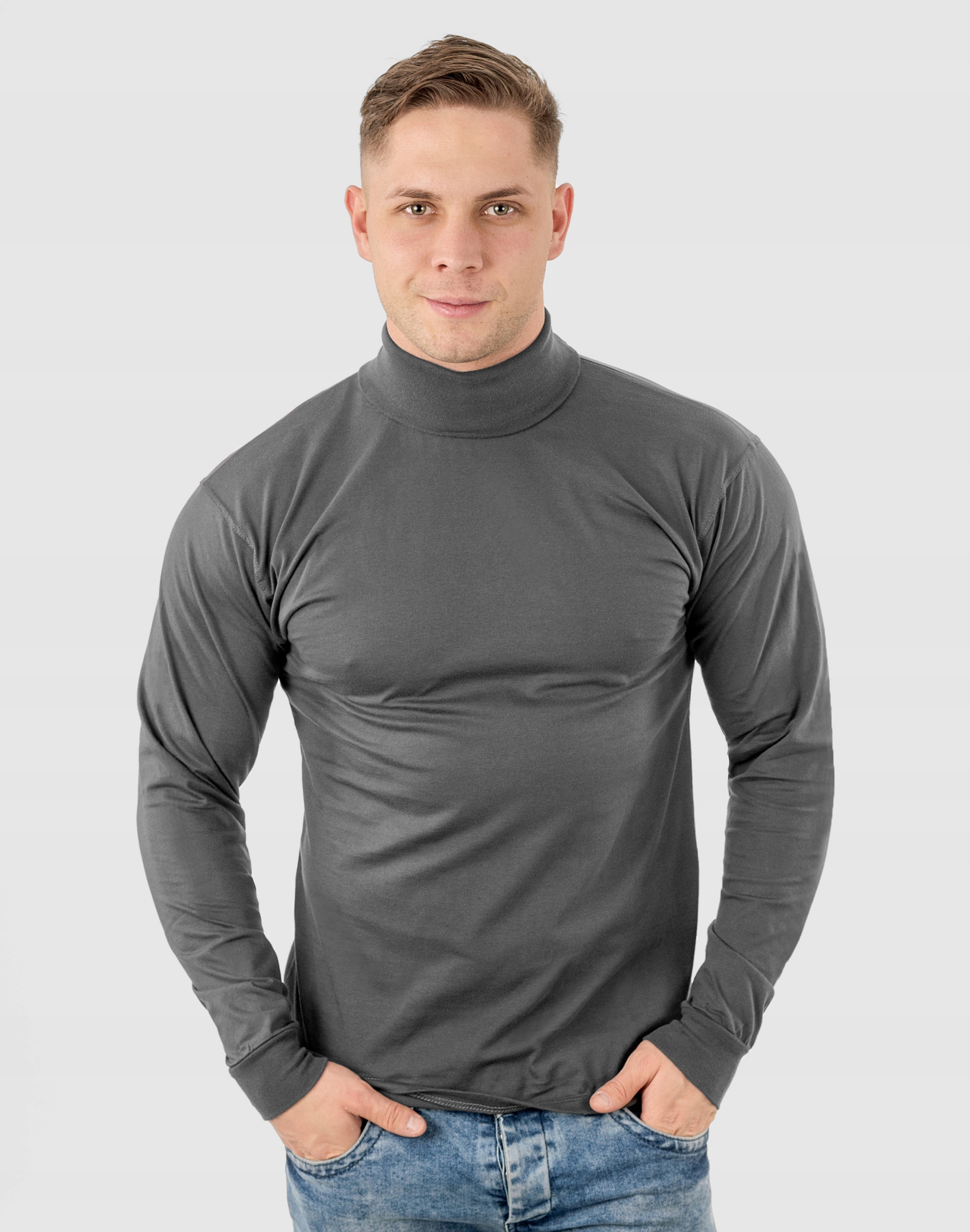 Elegancki Sweter Golf Męski Golfy WXM 5XL stalowy Materiał dominujący bawełna