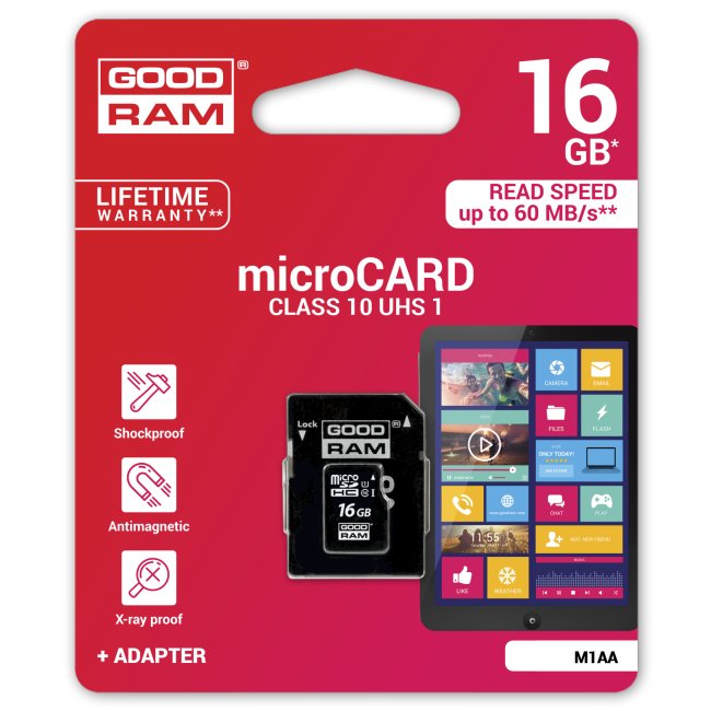 

Karta Pamięci Goodram micro Sdhc 16GB Class10 UHS1