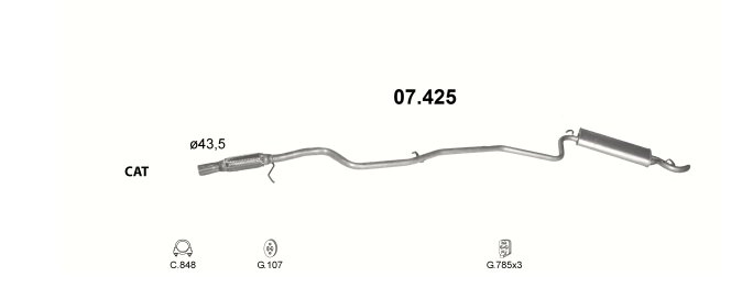 Tłumik układu wydechowego tył FIAT SEICENTO / 600 1.1 01.98-01.10 Numer katalogowy części 07.425