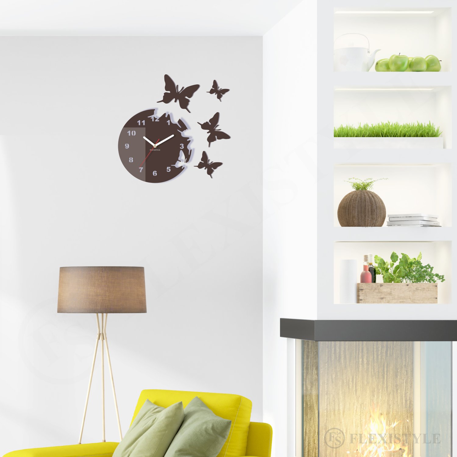 Nowoczesny duży zegar ścienny MOTYLKI motyle Brąz Typ ścienny