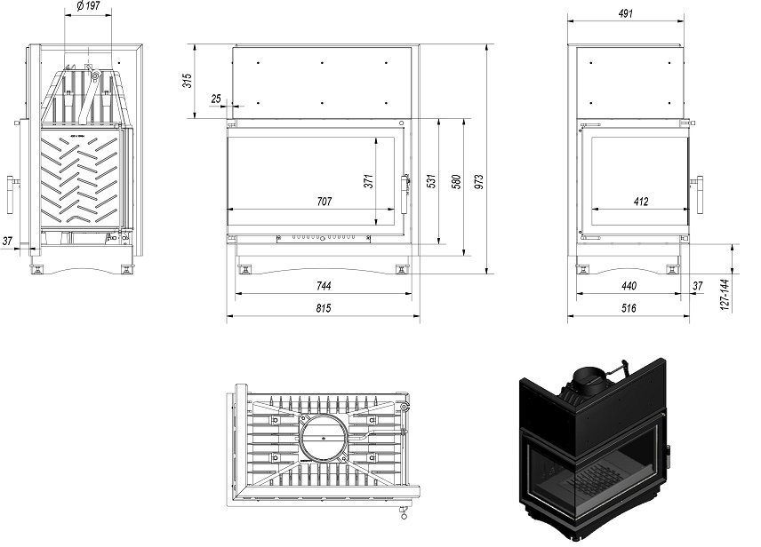 Wkład kominkowy KRATKI narożny OLIWIA 18 lewy BS Zakres klas efektywności energetycznej A++ - G