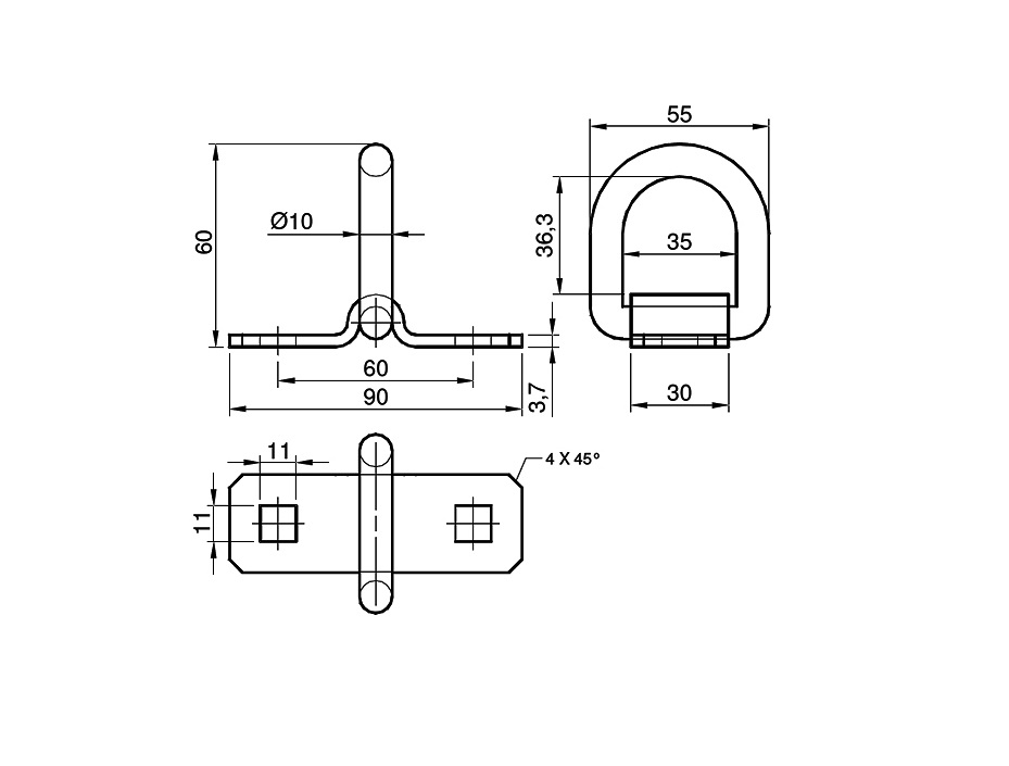 UCHWYT PODŁOGOWY przyczepy mocowania ładunku PASA Numer katalogowy części 45095311XX
