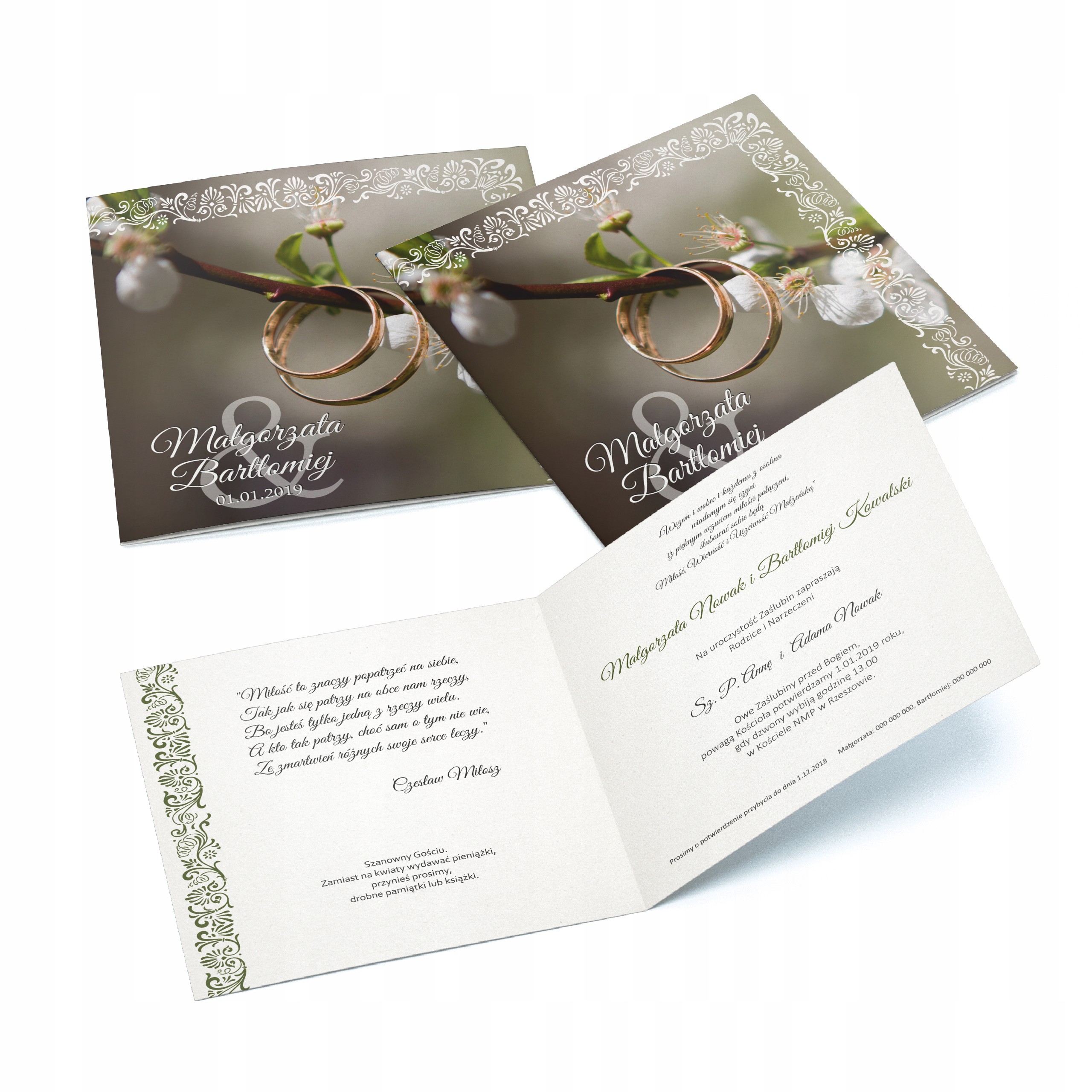 ZAPROSZENIA ŚLUBNE Romantyczne Kwiat Serce kwadrat Liczba sztuk 1 szt.