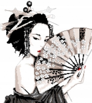 Výšivka křížová sada, kanva+mulina+jehly, Gejša (7215) 37x41cm, Gobelinek