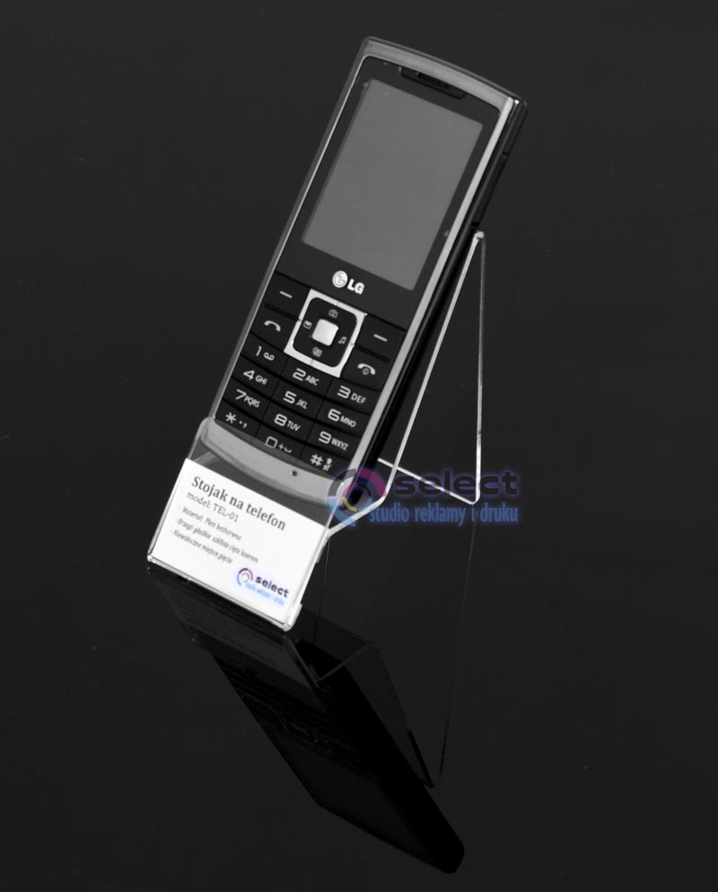 STOJAK, PODSTAWKA POD TELEFON Z OPISEM Z PLEXI Typ stojak