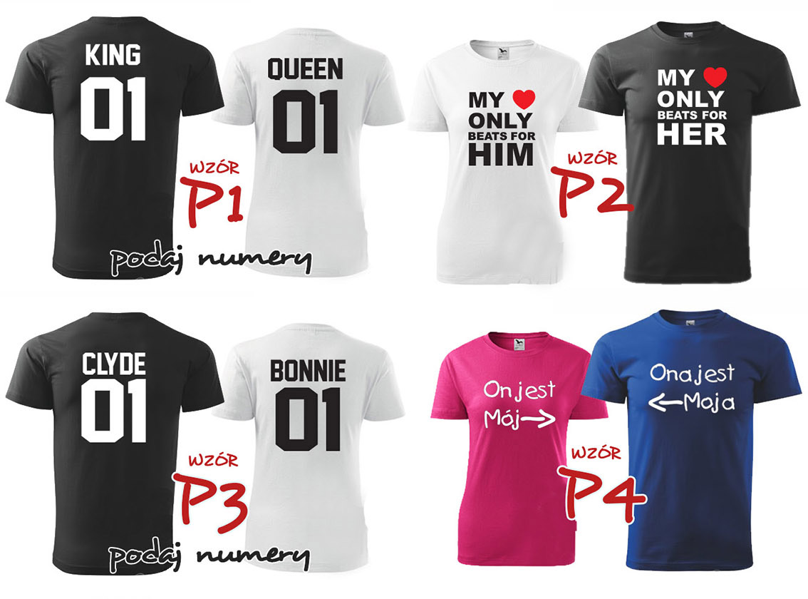 Koszulki dla par zakochanych KING QUEEN Bonnie XXL Marka inna