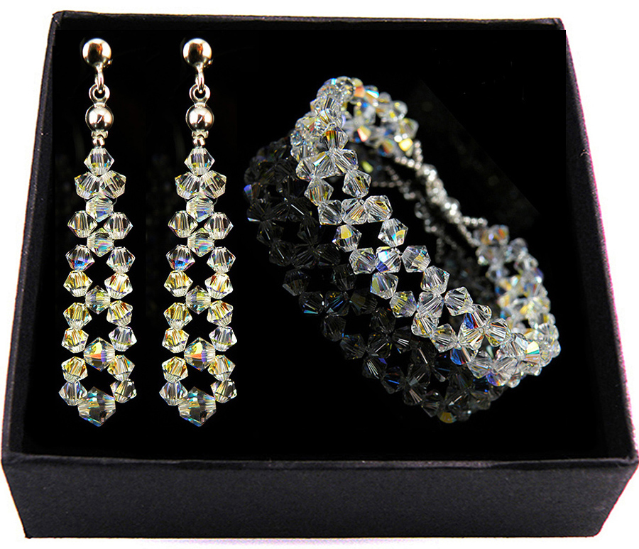 

Komplet ślubny kryształy Swarovski opalizujący Ab