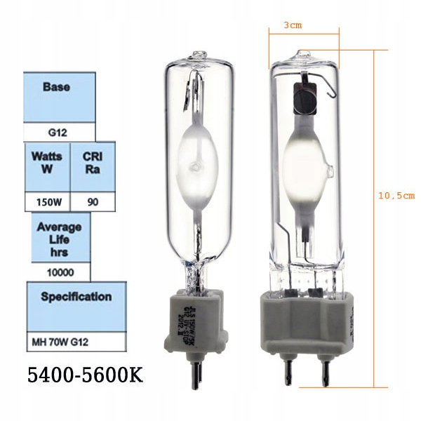 ŻARÓWKA METAHALOGENOWA - WYKŁADOWCZA | 150 W | G12 | 5400-5600 K | 10000 H Marka Massa