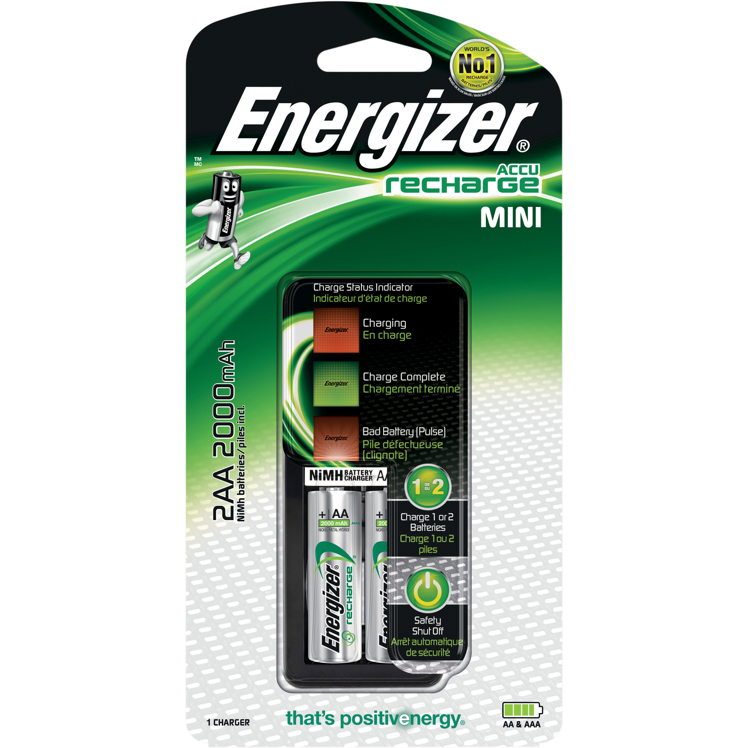 Фото - Зарядка для акумуляторної батарейки Energizer Ładowarka  Mini Baterii Aaa R3 Aa R6 2x Akumulatorki Aa 2000mAh 