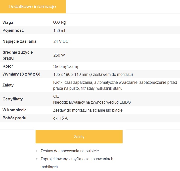 Ekspres do kawy WAECO PerfectCoffee MC 01 24 V[1967924] Kod producenta 1967924