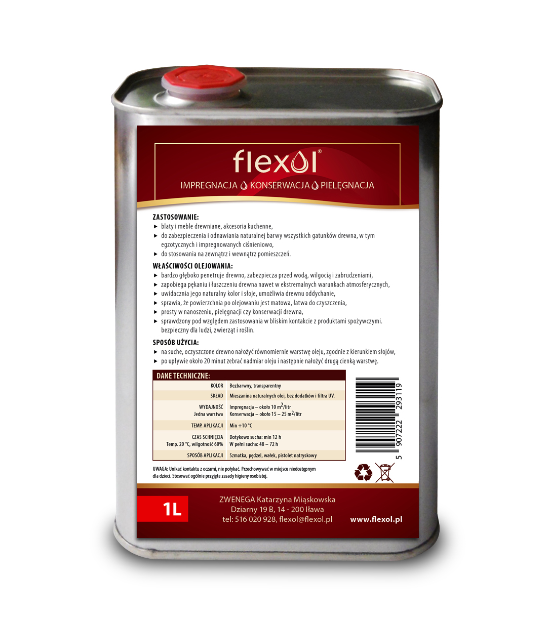 Olej do mebli blatów kuchennych KUWETA GRATIS 1L Marka Flexol