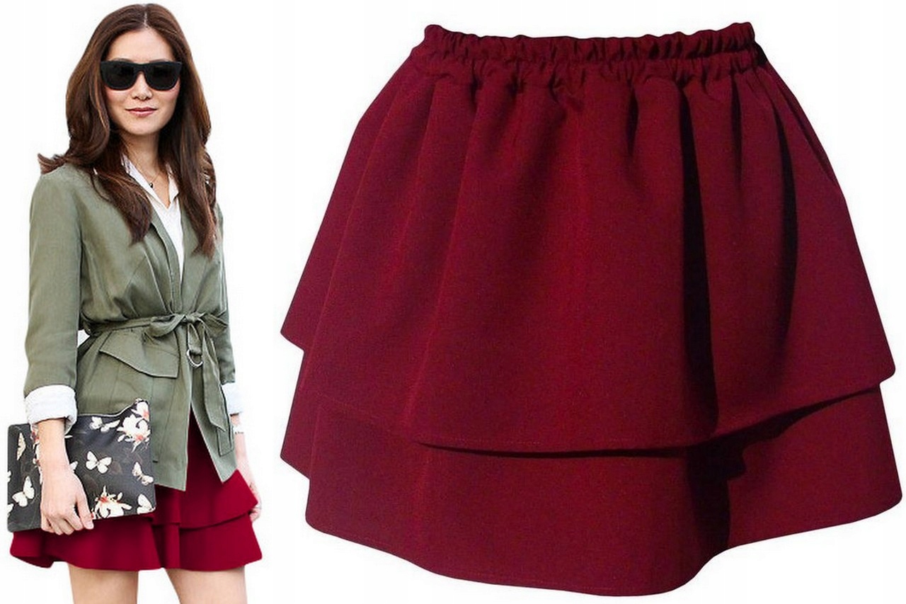 

Rozkloszowana Spódnica Falbany Mini 36/38 S/m
