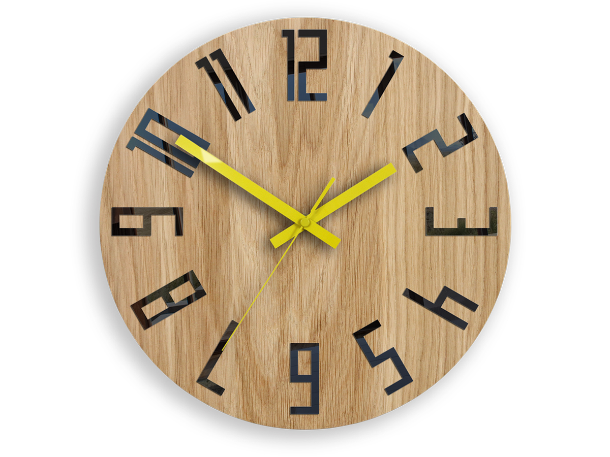 HODINY Drevený dub Slim_Wood_Yellow ModernClock