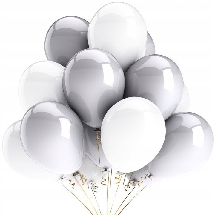 

Balony Srebrne Białe Chrzest Roczek 50 szt Ślub