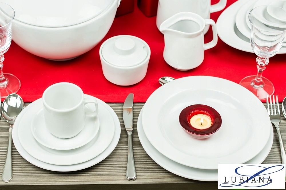 LUBIANA KASZUB HEL ZESTAW OBIADOWY I KAWOWY 187 el na 12 os BIAŁY OKRĄGŁY Kształt Okrągły