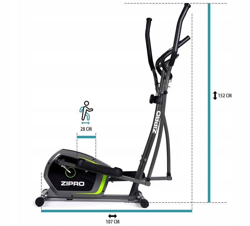 TRENAŻER ELIPTYCZNY rower treningowy NEON - ZIPRO Wysokość produktu po rozłożeniu 150 cm