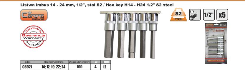 Klucze trzpieniowe 1 2 IMBUS H14 H24 5el C6921 Producent code Corona Richmann C6921