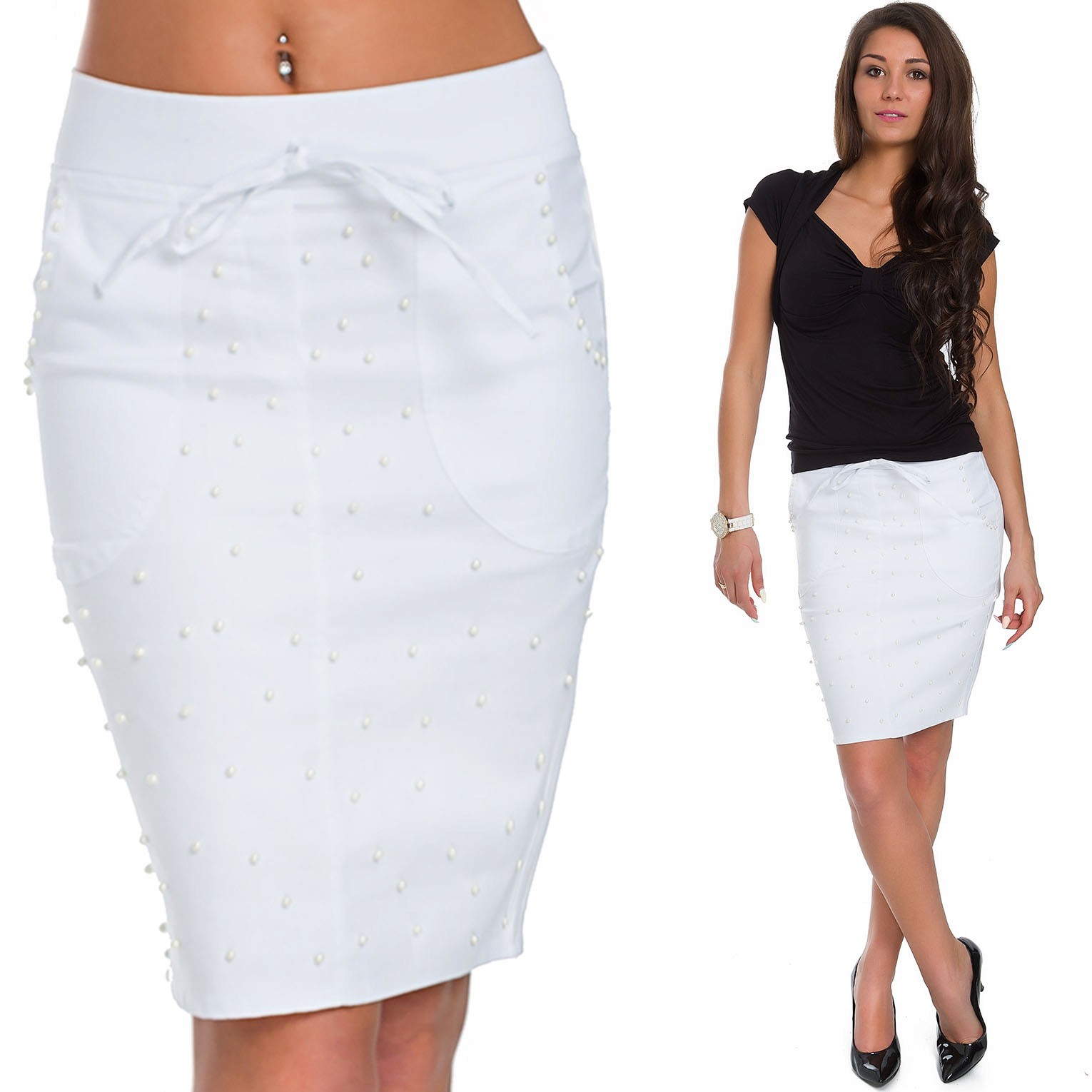 119__roz_S__OŁÓWKOWA SPÓDNICA Z PEREŁKAMI Marka inna