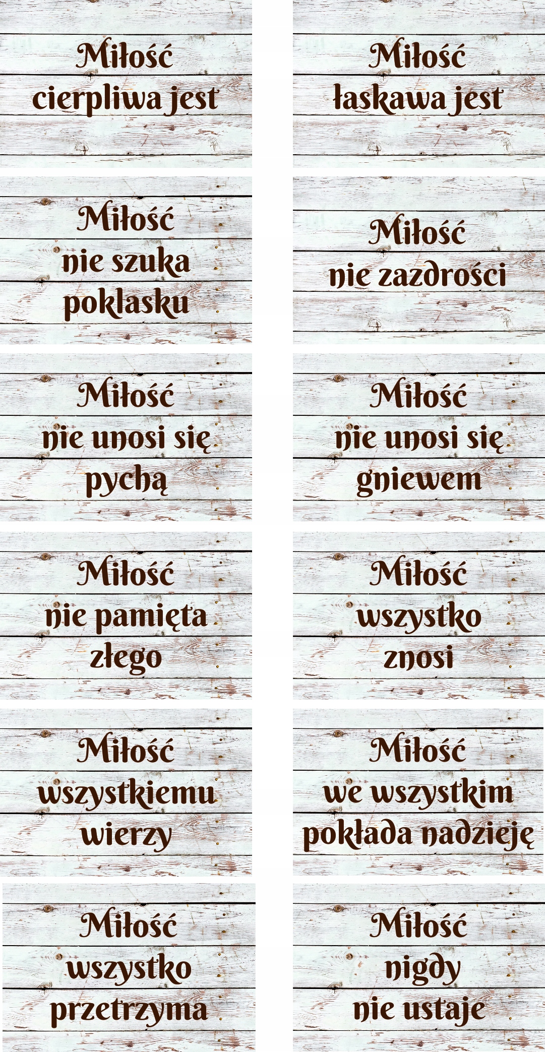 ZESTAW 12 TABLICZEK HYMN O MIŁOŚCI ŚLUB jasne Kod producenta 111111152415169416599