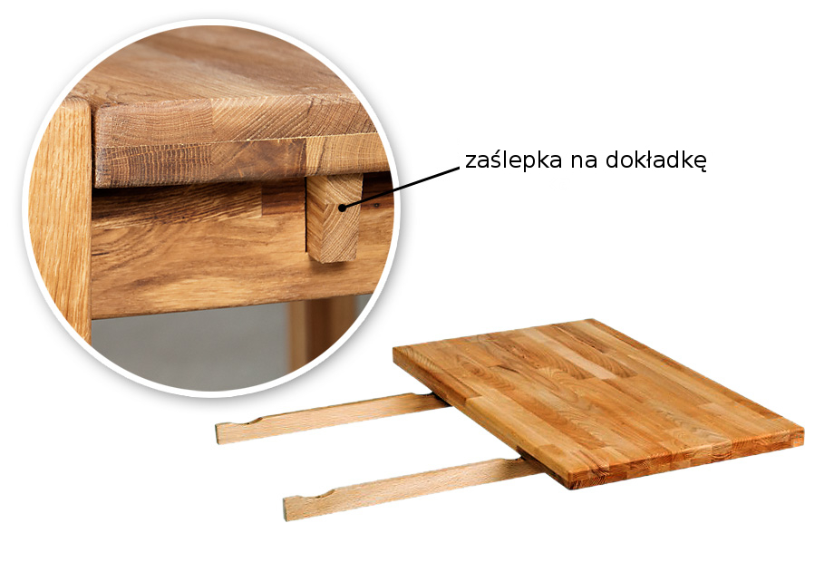 STÓŁ Z DĘBU MONTANA, Z DOKŁADKAMI 160(260)x90xh75 Kolor blatu dąb naturalny