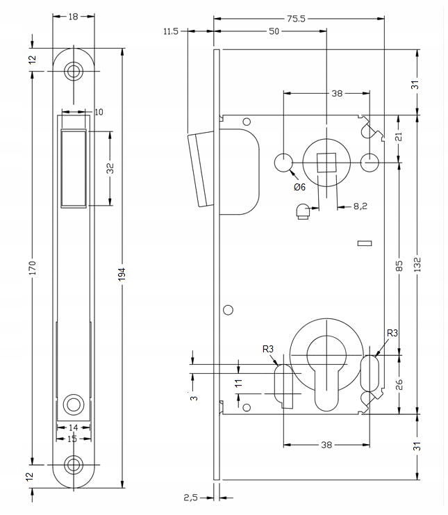 ZAMEK MAGNETYCZNY WPUSZCZANY 85/50 WKŁADKA ZACZEP Kod producenta Zamek magnetyczny 85 wkład SN