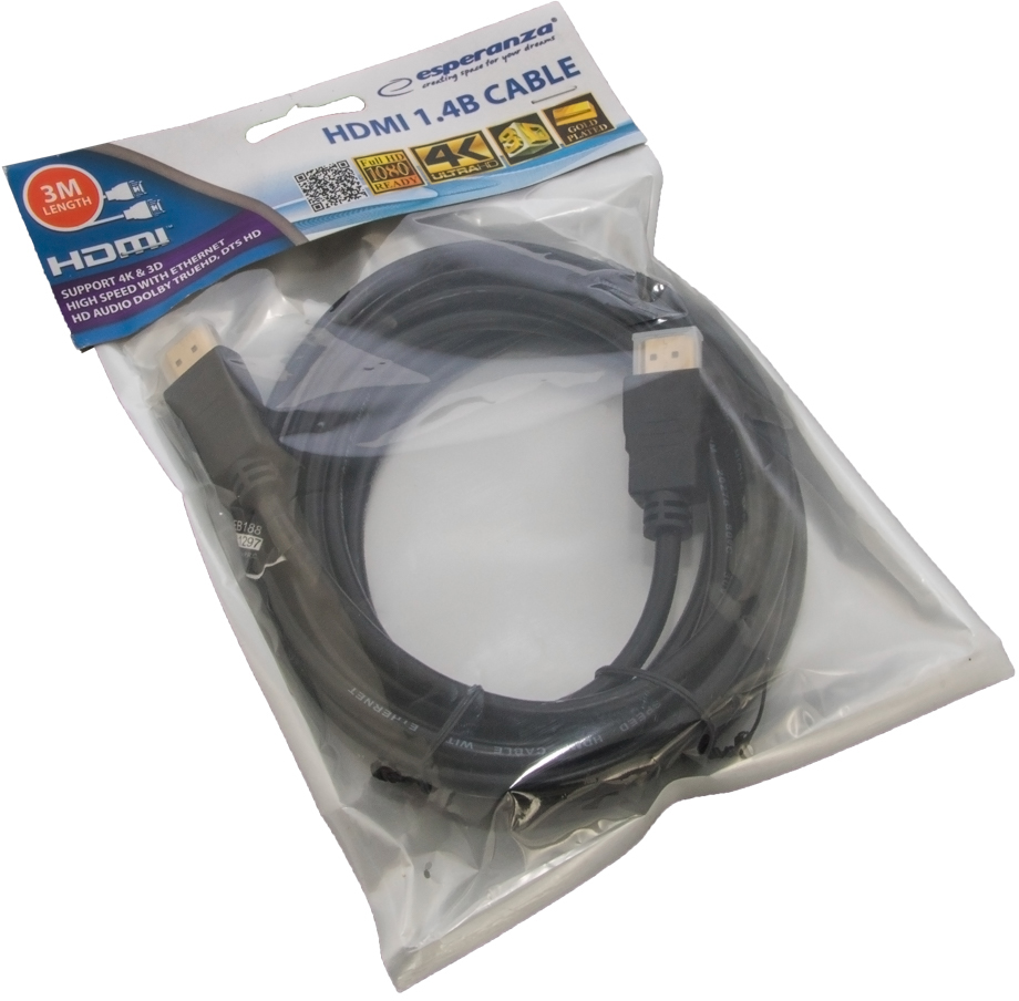 KABEL 3M HDMI-HDMI 1.4B ETHERNET GOLD 3D 4Kx2K ! Długość kabla 3 m