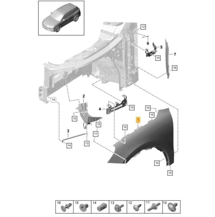 Błotnik przedni prawy Porsche Cayenne 9Y0 2018- Strona zabudowy przód - prawa