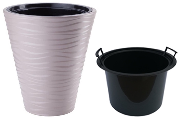 Kvetináč, črepník - DONICZKA SAHARA ŚR.40 H44 +WKŁAD 3D SZAROBEŻOWA