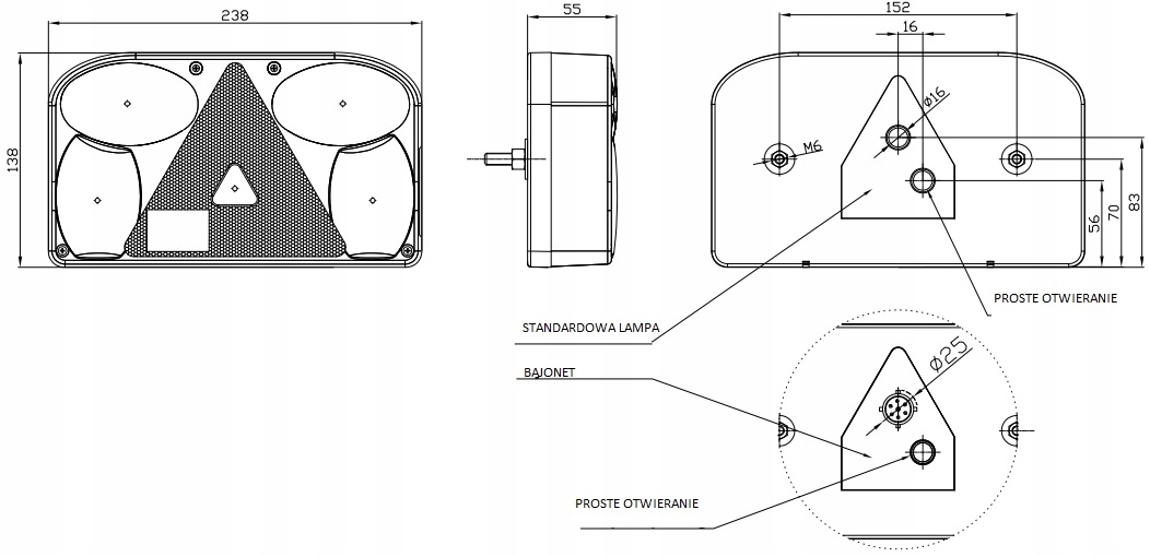 LAMPA TYLNA LEWA Z TRÓJKĄTEM ODBLASKOWYM FT-089 L EAN (GTIN) 5907556006652