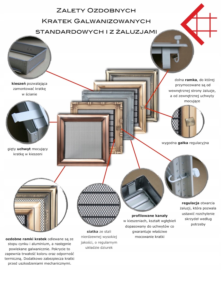Kratka kominkowa rustykalna 11x42 wentylacyjna Kolor dominujący inny