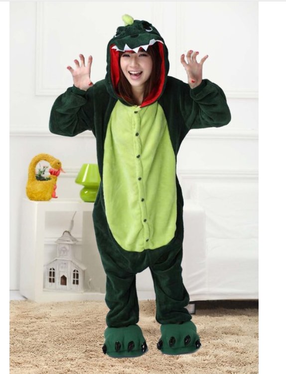 PIŻAMA ZWIERZĘTA JEDNOCZĘŚCIOWA DINOZAUR SMOK M Dekolt okrągły