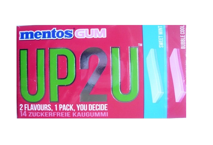 Mentos UP2U 2príchute=1balenie mäta/ovocie 14ks