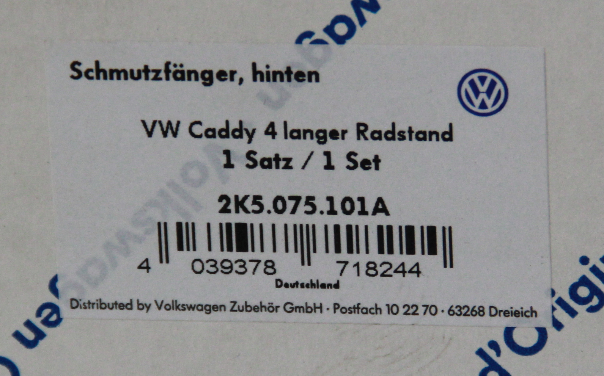 VW CADDY CHLAPACZE TYŁ TYLNE ZESTAW 2K5075101A EAN (GTIN) 4039378718244