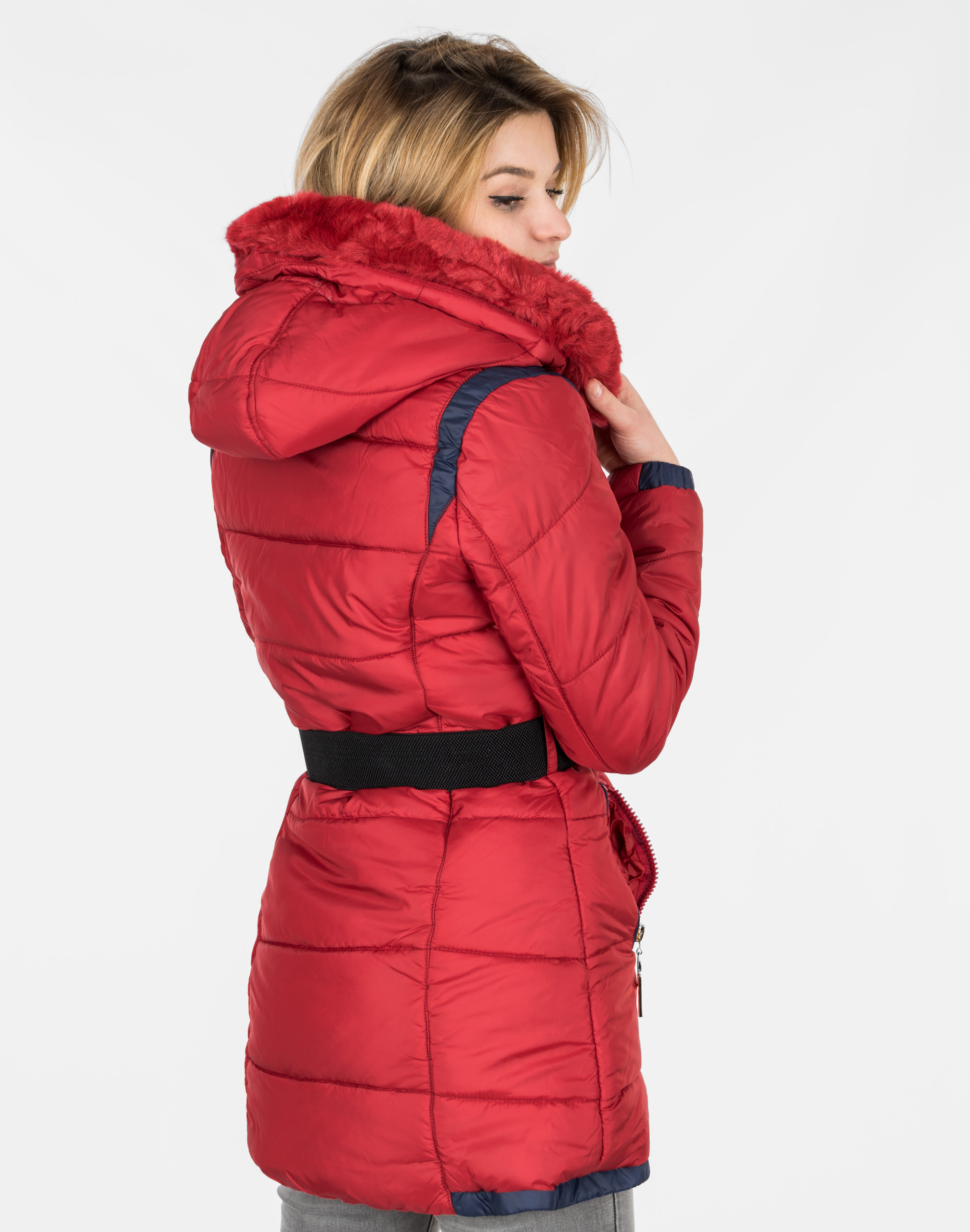 Płaszczyk Damski Kurtka z Kapturem 6806 L Czerwon Wypełnienie syntetyczne
