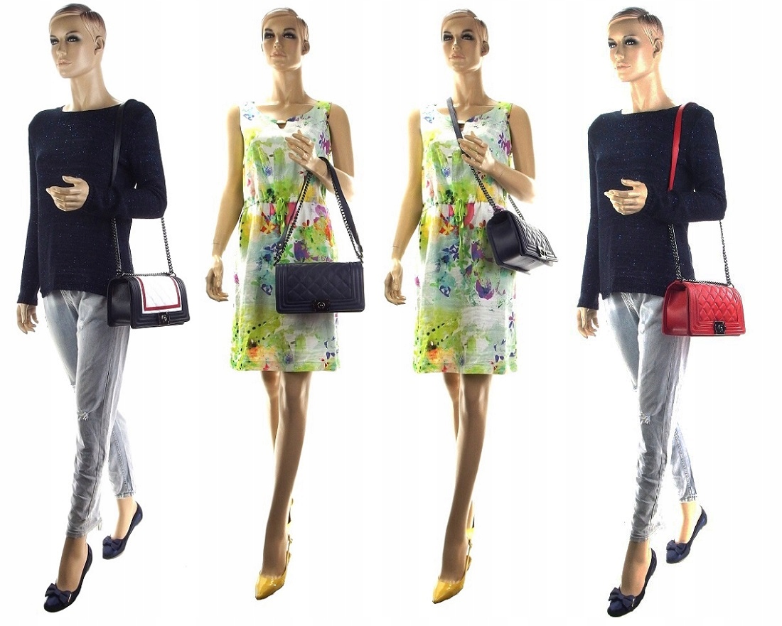 TOREBKA PIKOWANA CHANELKA KUFEREK SKÓRA BOY BŁĘKIT Styl miejski