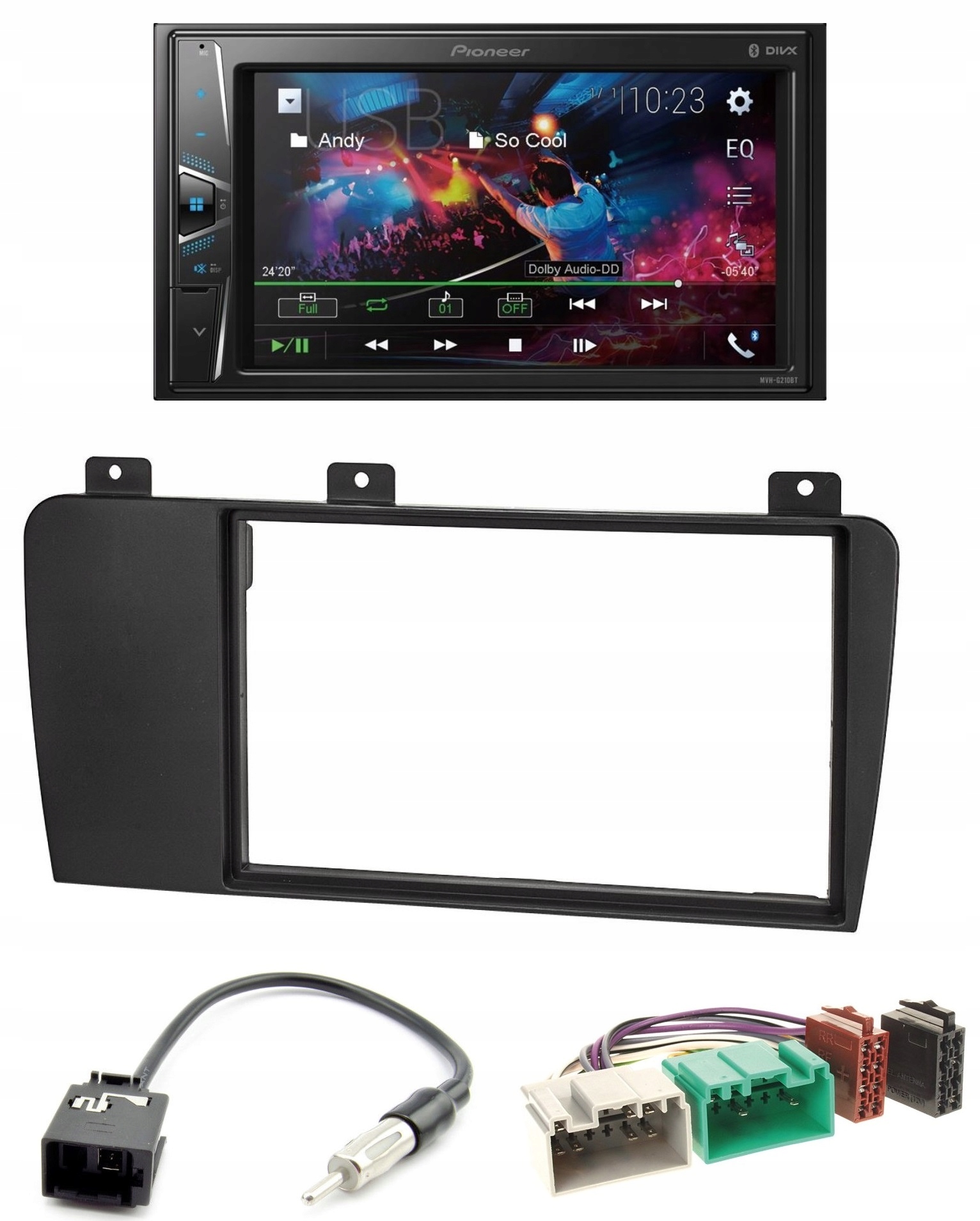 Pioneer MVH-G210BT Bluetooth autorádio 2DIN Volvo S60 V70 rámček