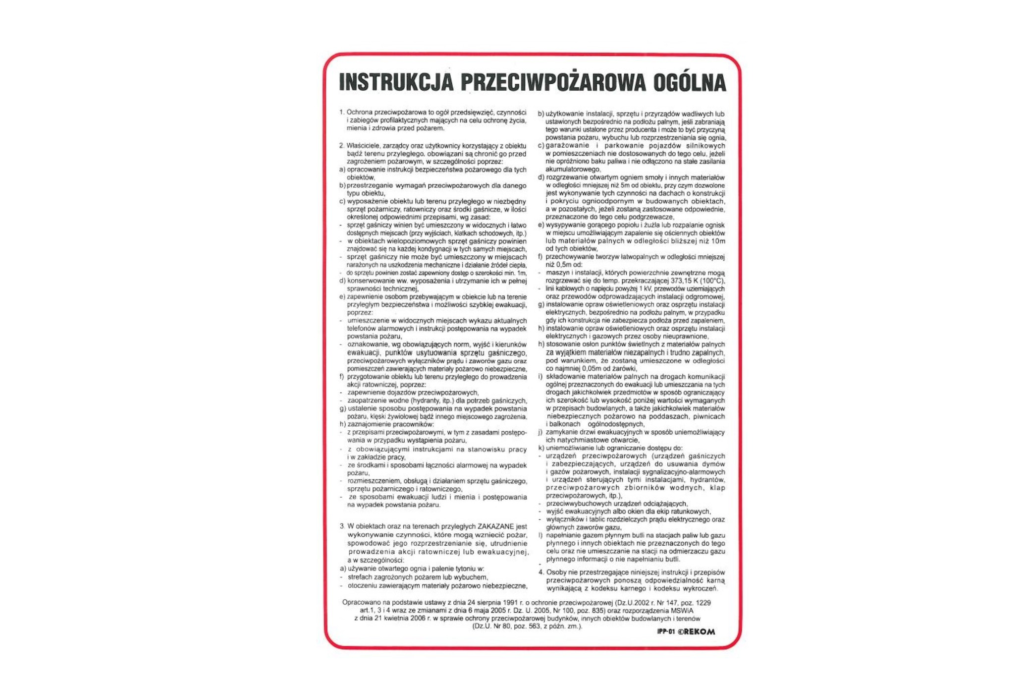 

Instrukcja Przeciwpożarowa Ogólna pcv 25x35 cm