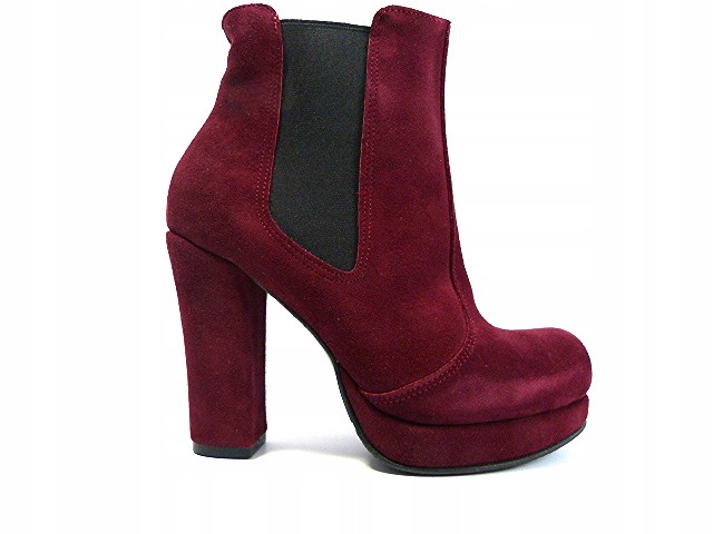 Kotníkové Boty vínově zateplené na podpatku a platformě, kůže Gopol 36