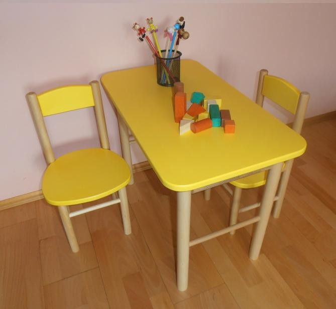 STOLIK + 2 KRZESEŁKA drewniane DLA DZIECI - KOLORY Wysokość siedziska 27 cm