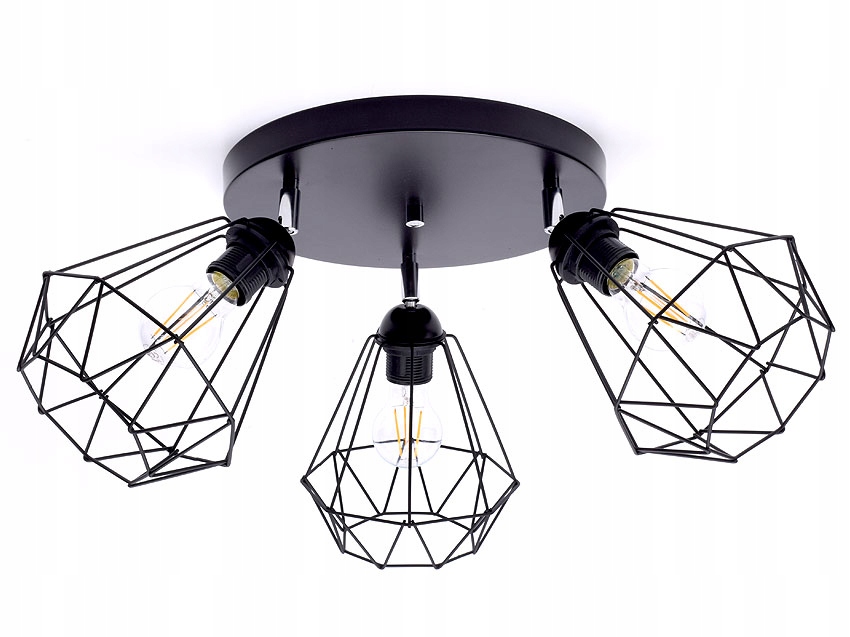 

Żyrandol, lampa sufitowa 3 klosze druciane