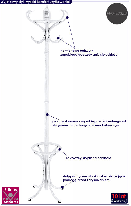 WIESZAK STOJĄCY == DREWNIANY SKANDYNAWSKI == BIAŁY Kod producenta HQ978